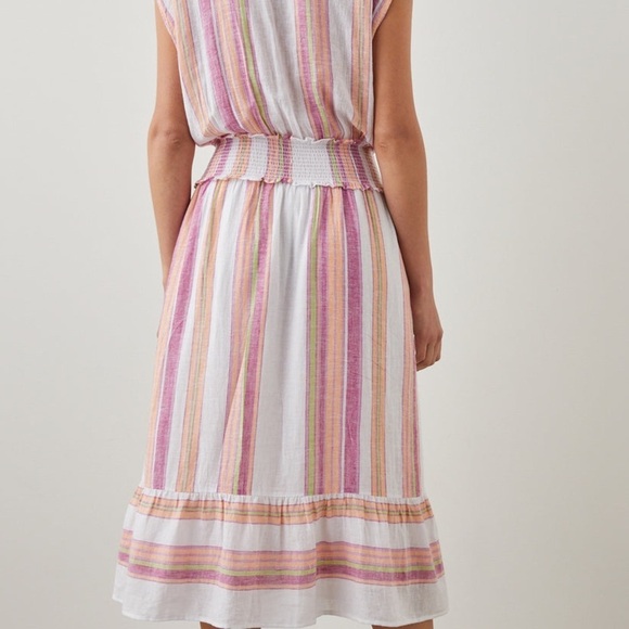 Rails Ashlyn midi Dress in Hibiscus Stripe smocked pastel summer XS linen blend - Picture 3 of 9